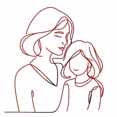 Mother and daughter in minimalist line art