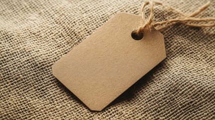 Blank Brown Paper Tag on Burlap Fabric. Generative Ai
