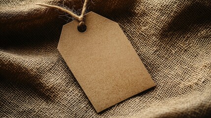 Blank Brown Paper Tag on Burlap Fabric. Generative Ai
