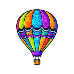 Fototapeta premium Vibrant hot air balloon with intricate swirl pattern against a dark backdrop