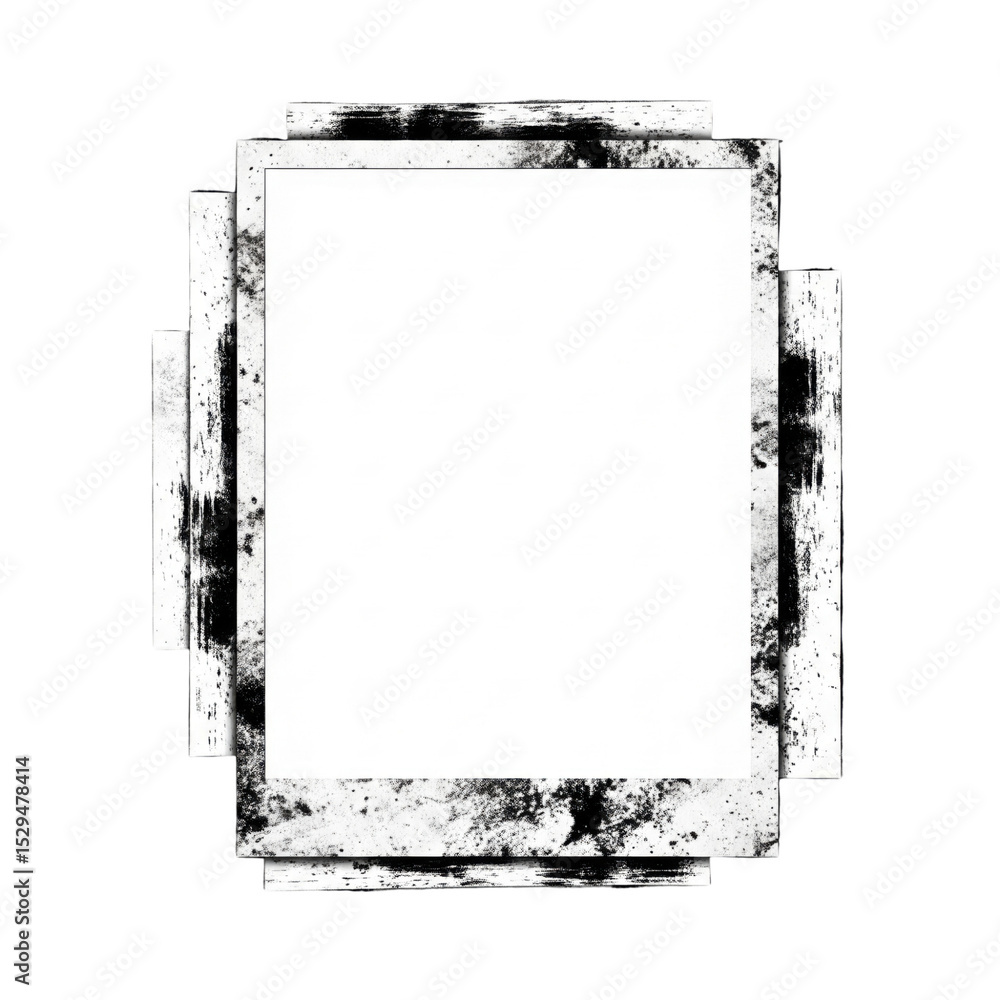 Poster abstract distressed photo frame design with overlaying borders on black canvas