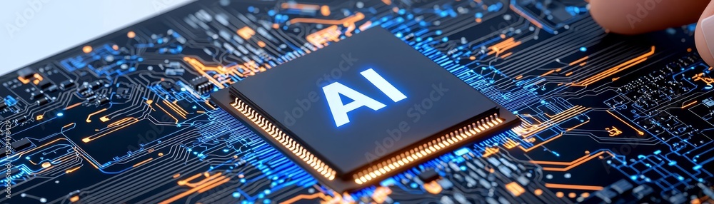 Poster closeup of person holding computer processor chip glimpse into modern technology