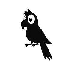 Fototapeta premium Minimalist Cartoon Parrot Black Silhouette Vector with Big Eyes and Curved Beak on White Background