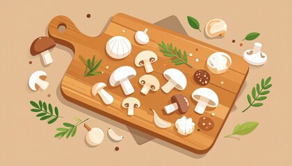 Assortment Of Mushrooms On Wooden Cutting Board