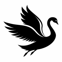 Elegant swan in flight silhouette vector design graceful bird illustration on a clean white background for