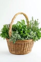 Fototapeta premium Fresh Herb Basket with Various Green Foliage for Culinary Use