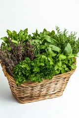 Fototapeta premium Fresh Herb Basket with Diverse Greenery for Culinary Use and Decoration