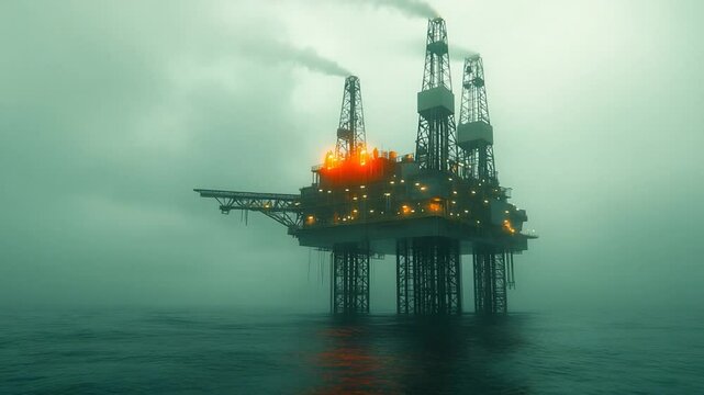 Offshore Oil Rig in Misty Waters