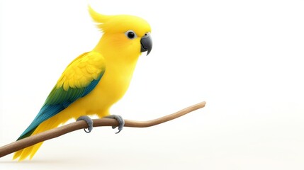 Fototapeta premium Vibrant yellow and green parrot perched on branch in lush tropical rainforest habitat