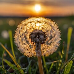 Close-Up of Dandelion at Sunset &ndash; Nature&rsquo;s Golden Hour Beauty