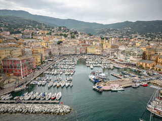 Aerial view of the Citadel of Bastia in the north of Corsica island - Genoese city overlooking the Mediterranean Sea