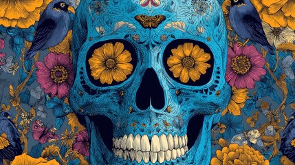 Sugar Skull with Floral Ornamentation