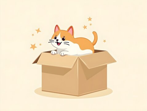Cute Cat Playing In Box Cartoon Icon Illustration Animal Nature Icon Concept Isolated Flat,generic, original character, no logo, no branding