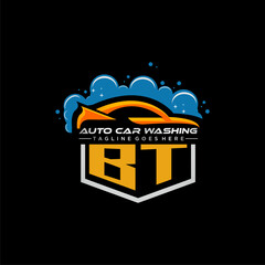 BT initial monogram for carwash with car clean image design vector