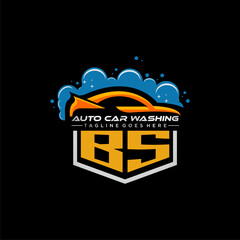 BS initial monogram for carwash with car clean image design vector