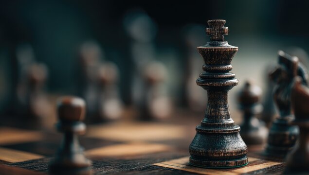 Close-up of a black king chess piece on a board