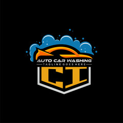 CI initial monogram for carwash with car clean image design vector