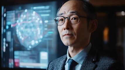 Confident businessman smiling while looking at a digital tablet, with a handsome face in the city - Powered by Adobe