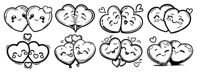 cute romantic cartoon heart character set