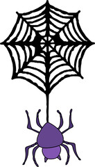 Purple Halloween Spider Hanging on Web

