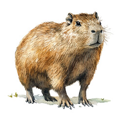 Capybara, watercolor drawing vector, high quality, isolated on a white background.