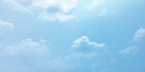 Blue sky panorama view clouds, daylight, the natural air is beautiful, vast white cartoon soft background, clear splashed bright wallapepr cover page sunny 