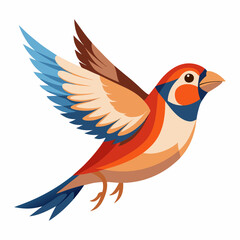 Illustration of a finch in flight against a clean white backdrop created as a vector design