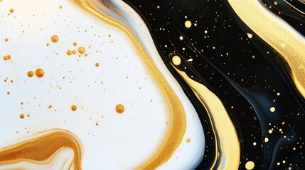 Abstract Black and White Fluid Art with Gold Accents