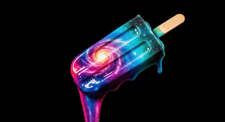 Galaxy ice cream popsicle melting cosmic swirl