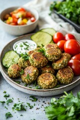 Fresh Herb and Vegetable Patties Served with Sauce and Salad