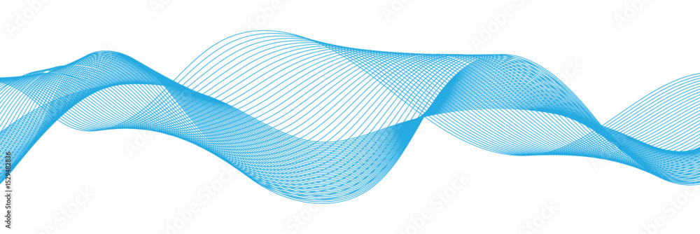 Poster abstract blue wave lines on transparent background. curved wavy line, smooth stripe. thin line wavy 