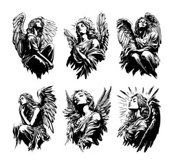 hand drawn sacred angelic figure collection