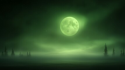 Fototapeta premium Moonlit majesty full moon illuminates serene trees in tranquil nocturnal landscape