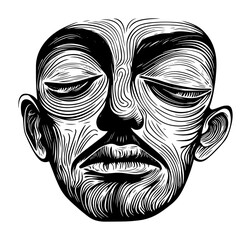 abstract engraved male portrait with closed eyes