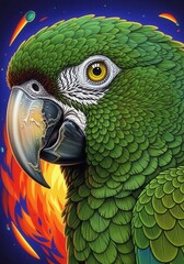 Green parrot with vibrant colors