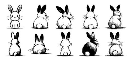 back view bunny cartoon character bundle