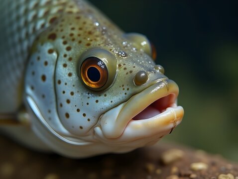 Macro photo of a fish's head,generic, original character, no logo, no branding