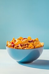 Colorful Snack Bowl Filled with Crunchy Chips and Red Treats
