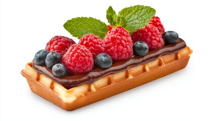 Delicious waffle with fresh berries and chocolate drizzle sweet treat for breakfast or dessert