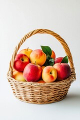 Fresh Apples in Woven Basket on Light Background for Healthy Living
