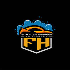 FH initial monogram for carwash with car clean image design vector