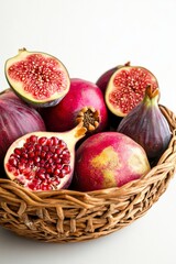 Freshly Harvested Figs and Pomegranates in a Rustic Basket
