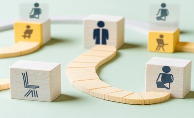 Wooden blocks form a path, symbolizing career progression or networking