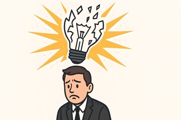 Man with Broken Lightbulb Overhead Symbolizing Loss of Ideas