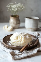 Creamy Mashed Potatoes on Rustic Plate with Kitchen Decor Elements
