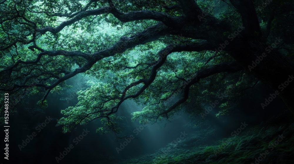 Aufkleber a captivating view of a dense forest showcasing magnificent trees intertwined with vibrant leaves an
