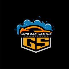 GS initial monogram for carwash with car clean image design vector