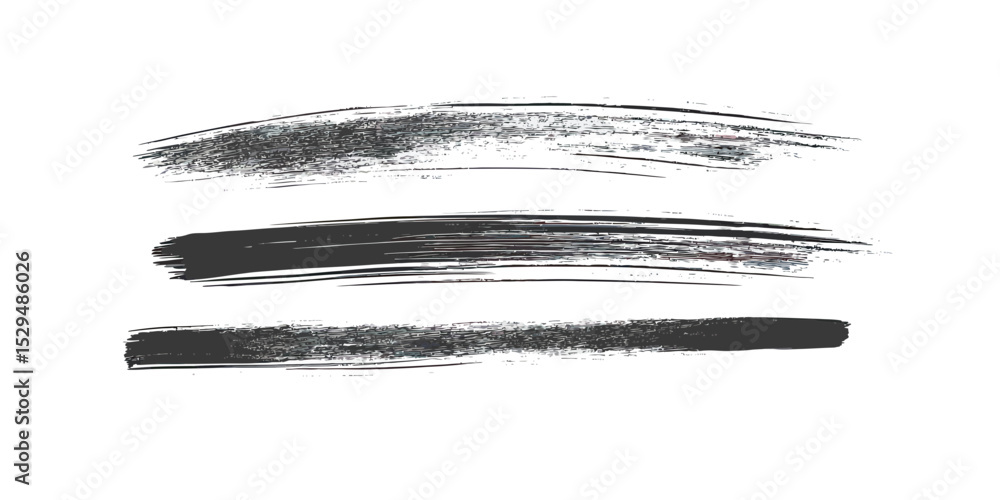 Poster abstract black brush stroke texture set with grunge rough edges and ink paint style isolated on whit