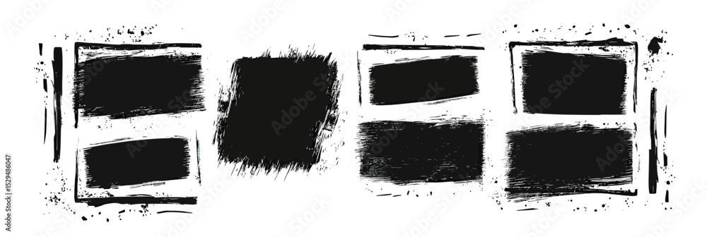 Poster grunge black brush stroke frames with uneven textured edges isolated on white background minimalist 