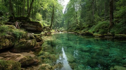 Serene Emerald River in Lush Forest